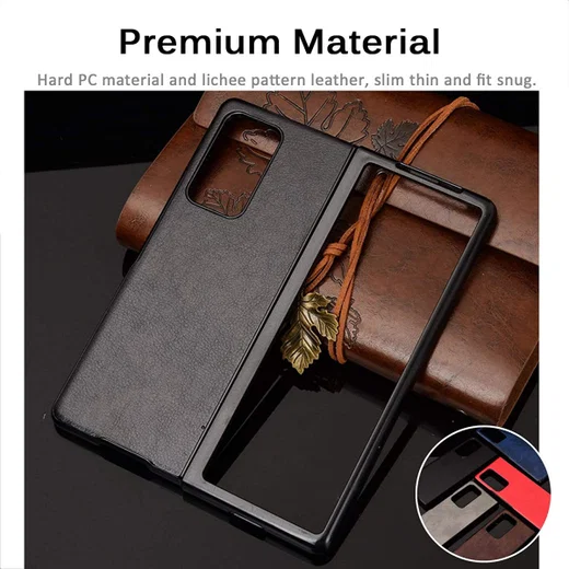 Samsung Galaxy Z Fold 2 Hoesje Back Cover Echt Leer Zwart afbeelding 2
