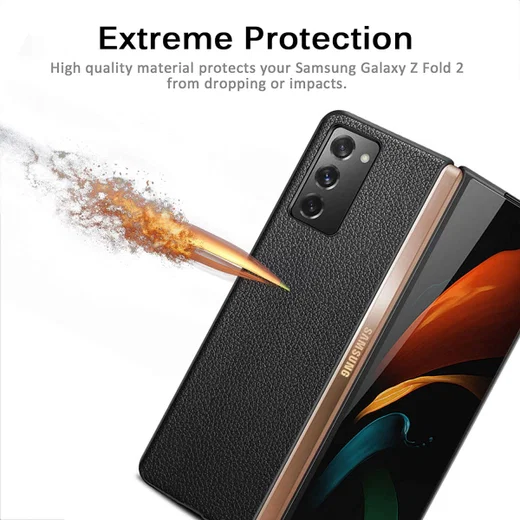 Samsung Galaxy Z Fold 2 Hoesje Litchi Skin Back Cover Zwart afbeelding 6