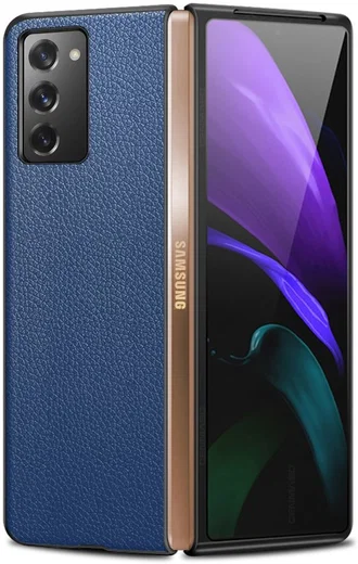Samsung Galaxy Z Fold 2 Hoesje Litchi Skin Back Cover Blauw afbeelding 1