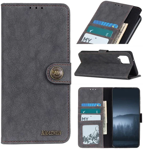 Samsung Galaxy A12 Hoesje Portemonnee met Drukknoop Sluiting Zwart afbeelding 3