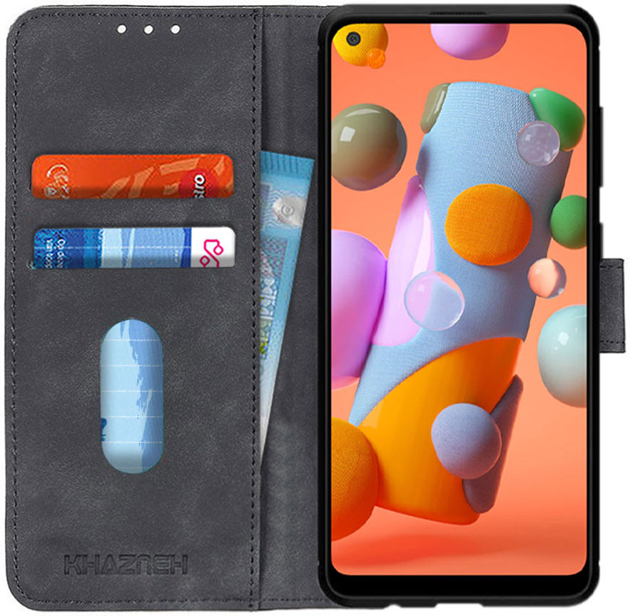 Samsung Galaxy A12 Vintage Book Case Hoesje Wallet Zwart afbeelding 1