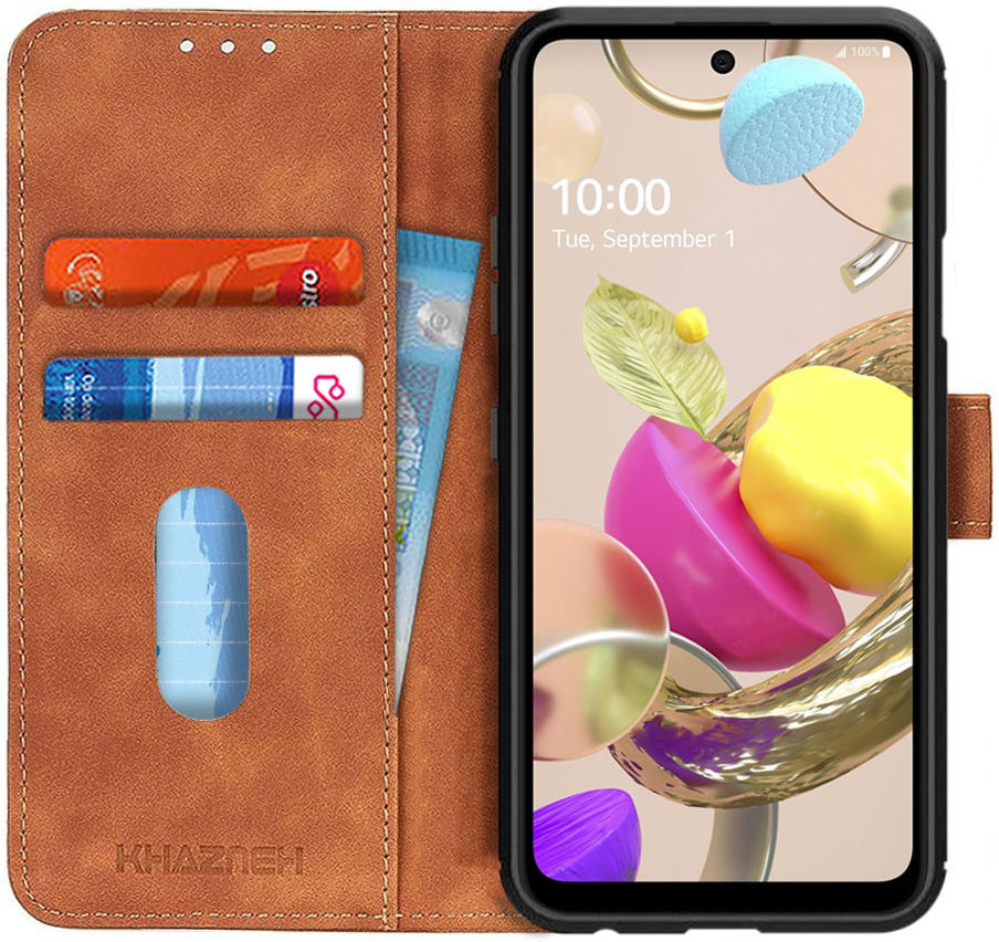 LG K42 Vintage Book Case Hoesje Wallet Bruin afbeelding 1