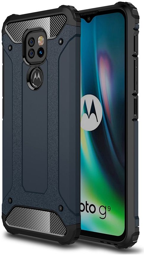 Motorola Moto G9 Play Hoesje Shock Proof Hybride Back Cover Blauw afbeelding 1