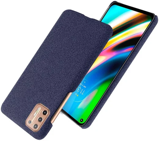 Motorola Moto G9 Plus Stof Hard Back Cover Blauw afbeelding 2