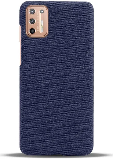 Motorola Moto G9 Plus Stof Hard Back Cover Blauw afbeelding 3