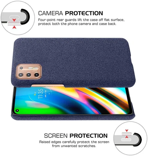 Motorola Moto G9 Plus Stof Hard Back Cover Blauw afbeelding 5