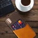 Motorola Moto G9 Plus Kunstleer en Stof Hoesje met Kaarthouder Bruin afbeelding 4