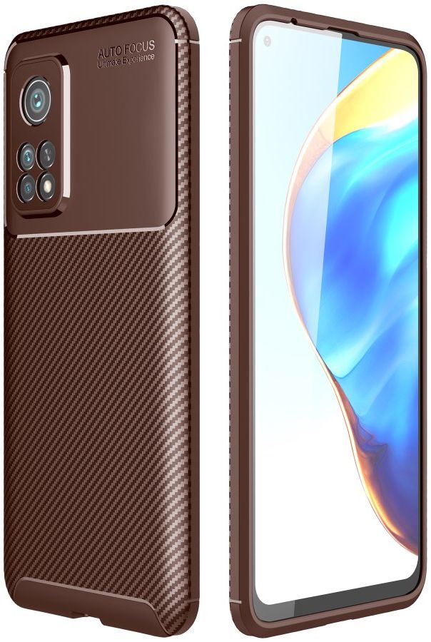 Xiaomi Mi 10T/Mi 10T Pro Siliconen Carbon Hoesje Bruin afbeelding 1