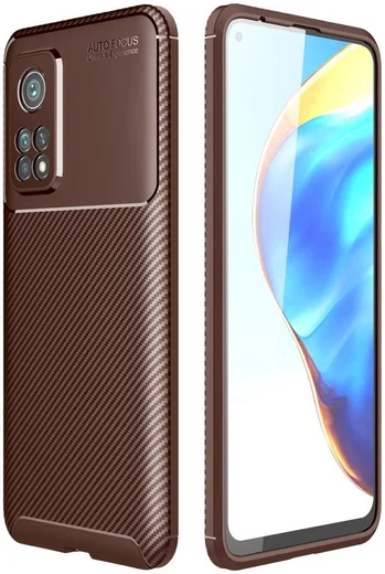 Xiaomi Mi 10T/Mi 10T Pro Siliconen Carbon Hoesje Bruin afbeelding 1