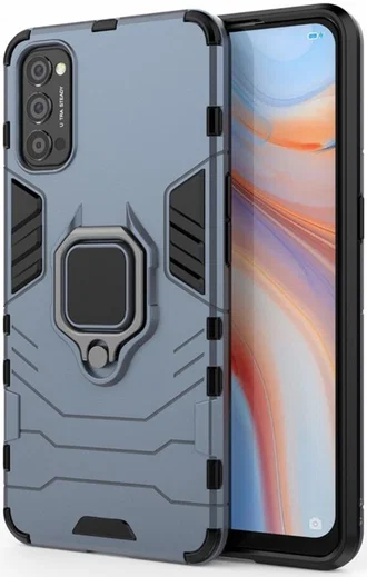 Oppo Reno 4 5G Hoesje Shock Proof Back Cover Met Kickstand Ring Blauw afbeelding 1
