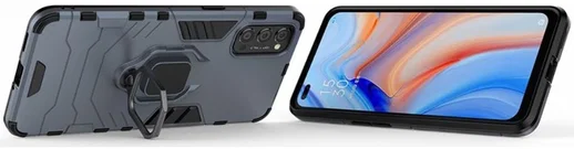Oppo Reno 4 5G Hoesje Shock Proof Back Cover Met Kickstand Ring Blauw afbeelding 4