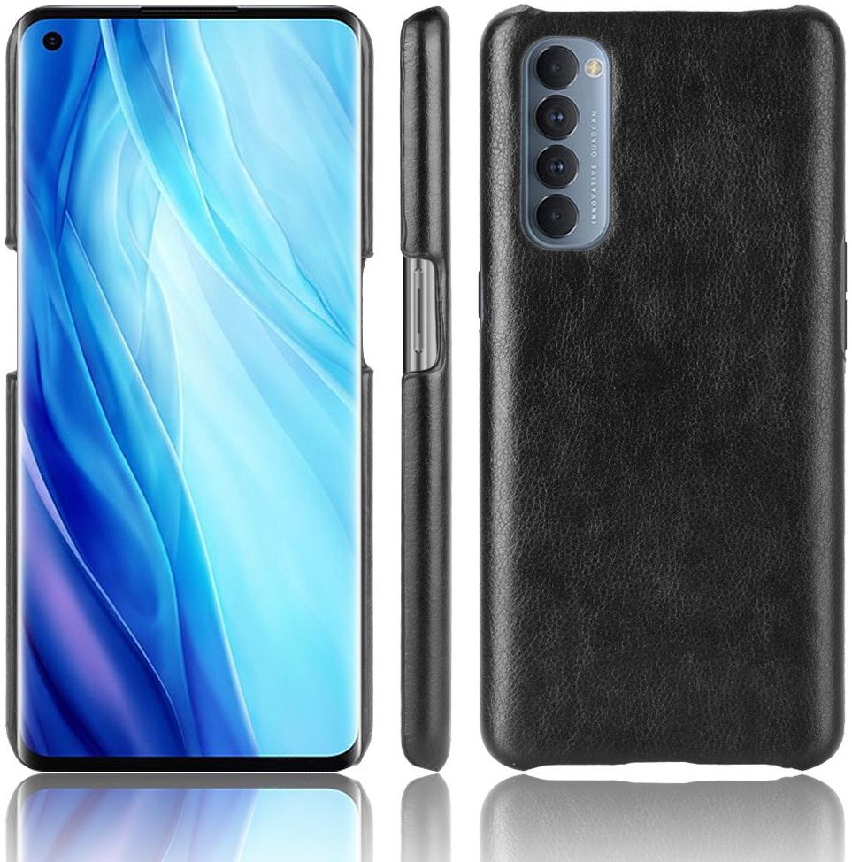 Oppo Reno 4 Pro 4G Hoesje Litchi Skin Kunstleer Back Cover Zwart afbeelding 3