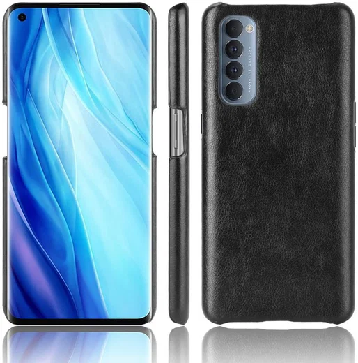 Oppo Reno 4 Pro 4G Hoesje Litchi Skin Kunstleer Back Cover Zwart afbeelding 3