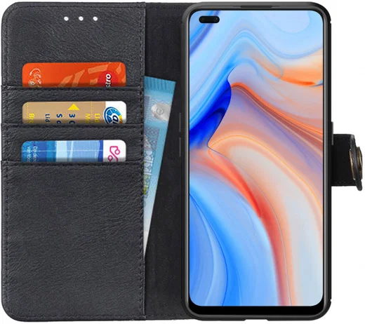 Oppo Reno4 5G Hoesje Retro Wallet Book Case Zwart afbeelding 1