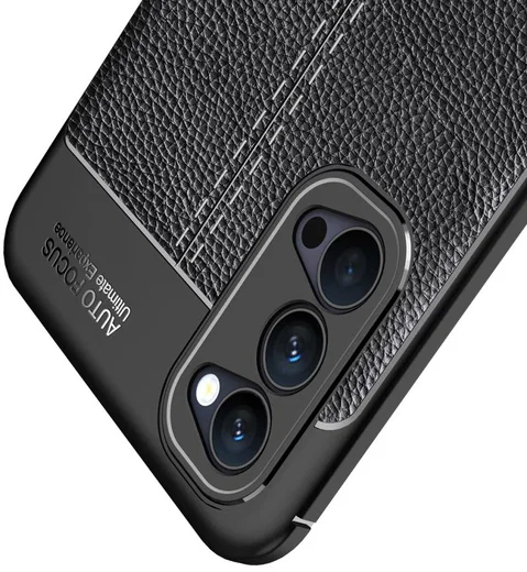 Oppo Reno 4 5G Hoesje Litchi Skin Back Cover Zwart afbeelding 3