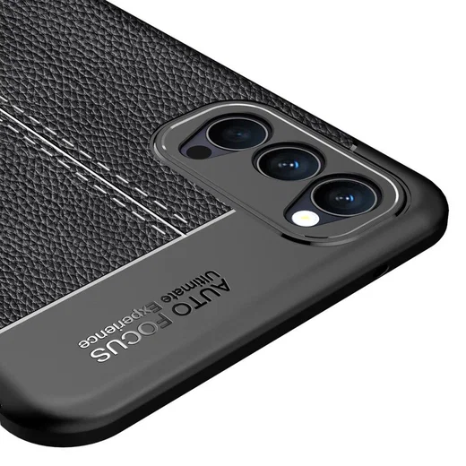 Oppo Reno 4 5G Hoesje Litchi Skin Back Cover Zwart afbeelding 5