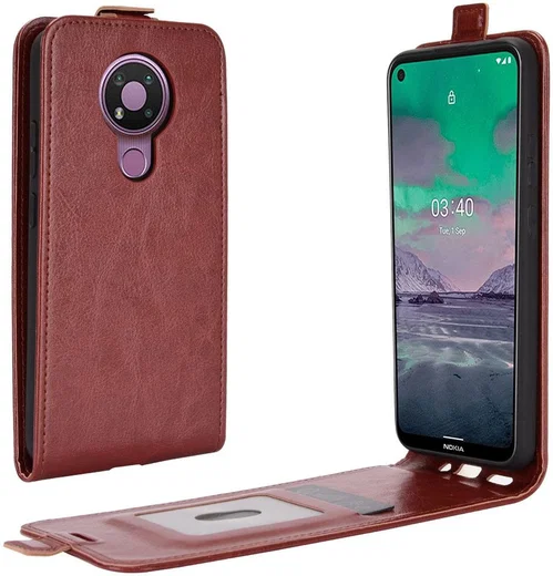 Nokia 3.4 Hoesje Verticale Flip Case Bruin afbeelding 2
