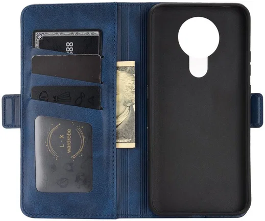 Nokia 3.4 Hoesje Portemonnee met Dubbele Magneet Sluiting Blauw afbeelding 5