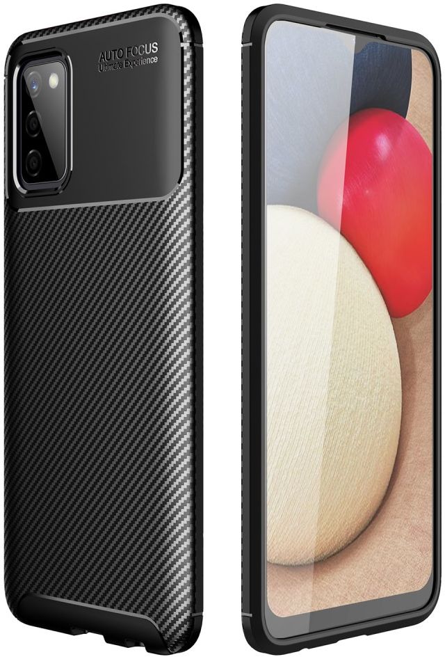 Samsung Galaxy A02s Hoesje Siliconen Carbon TPU Back Cover Zwart afbeelding 5