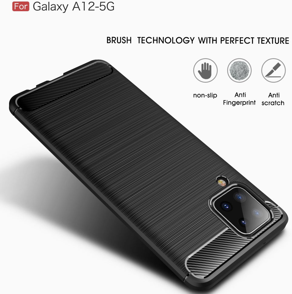 Samsung Galaxy A12 Hoesje Geborsteld TPU Flexibele Back Cover Zwart afbeelding 6