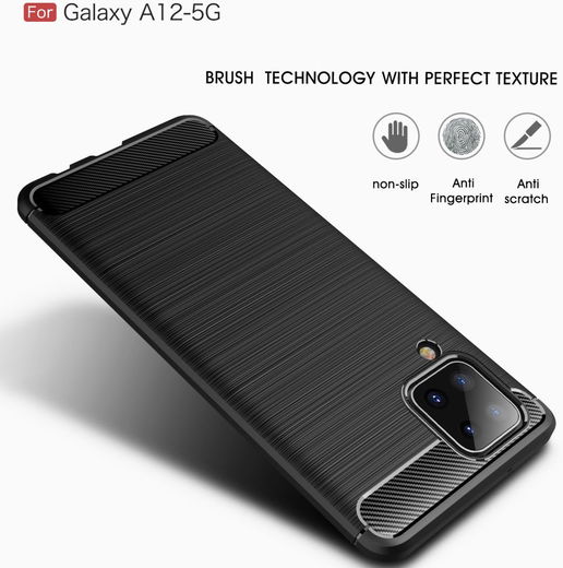 Samsung Galaxy A12 Hoesje Geborsteld TPU Flexibele Back Cover Zwart afbeelding 6