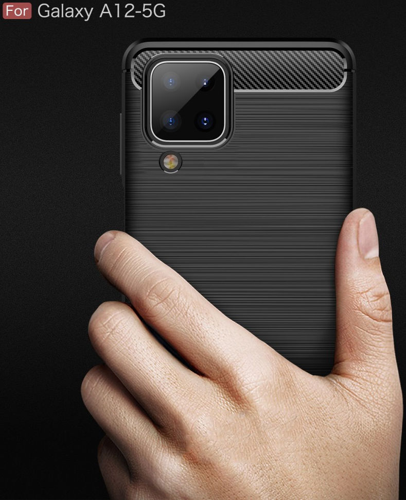 Samsung Galaxy A12 Hoesje Geborsteld TPU Flexibele Back Cover Zwart afbeelding 3