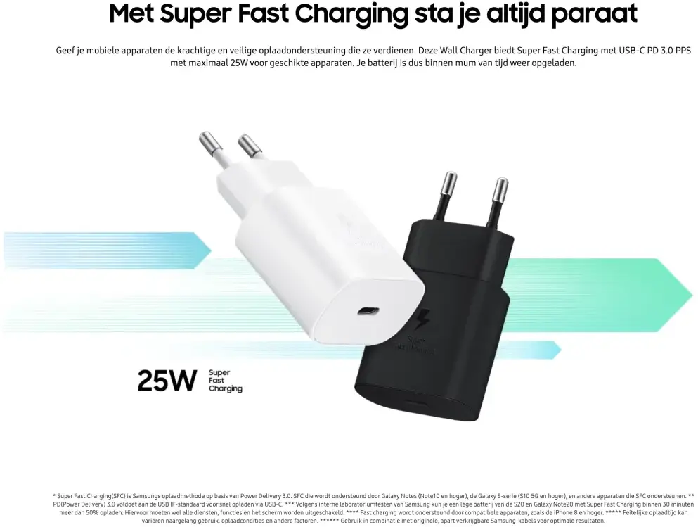 Originele Samsung 25W Power Adapter Fast Charge USB-C Adapter Zwart afbeelding 3