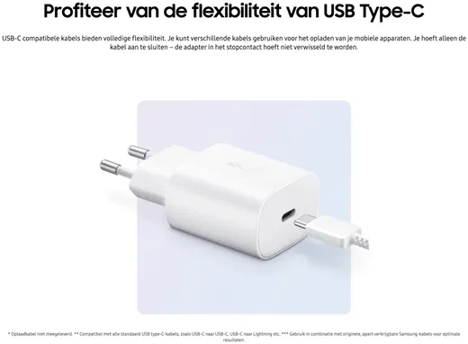 Originele Samsung 25W Power Adapter Fast Charge USB-C Adapter Wit afbeelding 4