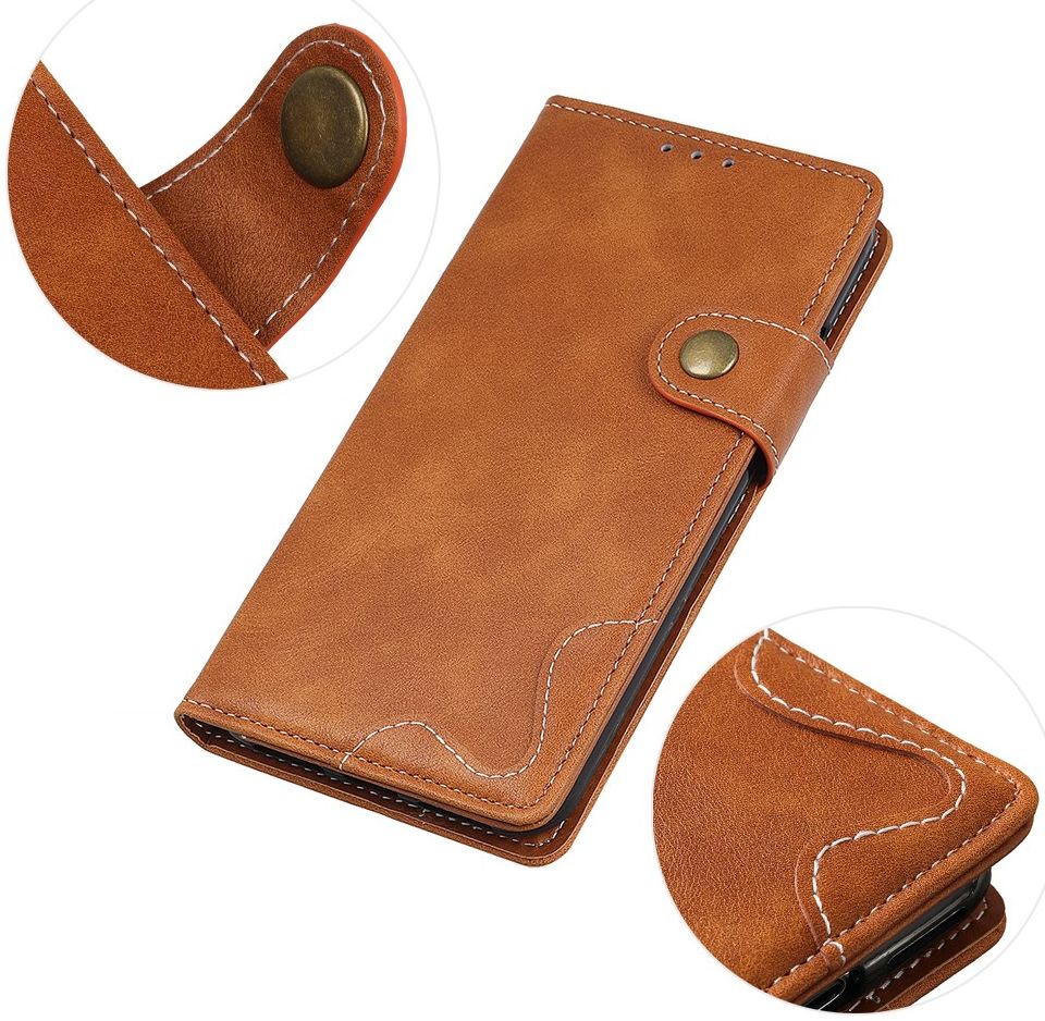 Samsung Galaxy S21 Hoesje Portemonnee met Drukknoop Sluiting Bruin afbeelding 11