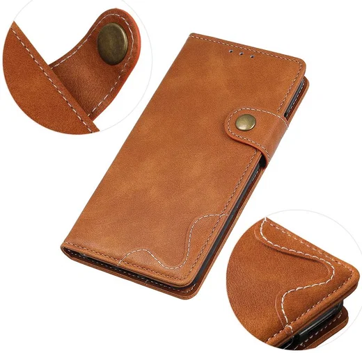 Samsung Galaxy S21 Hoesje Portemonnee met Drukknoop Sluiting Bruin afbeelding 11