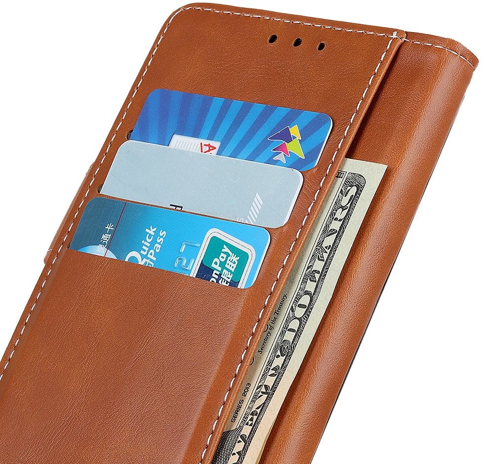 Samsung Galaxy S21 Hoesje Portemonnee met Drukknoop Sluiting Bruin afbeelding 4