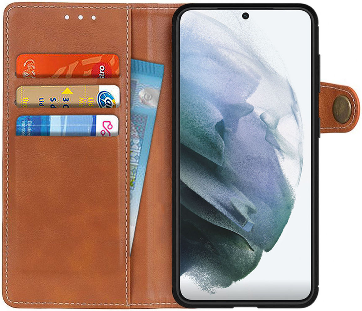 Samsung Galaxy S21 Hoesje Portemonnee met Drukknoop Sluiting Bruin afbeelding 1
