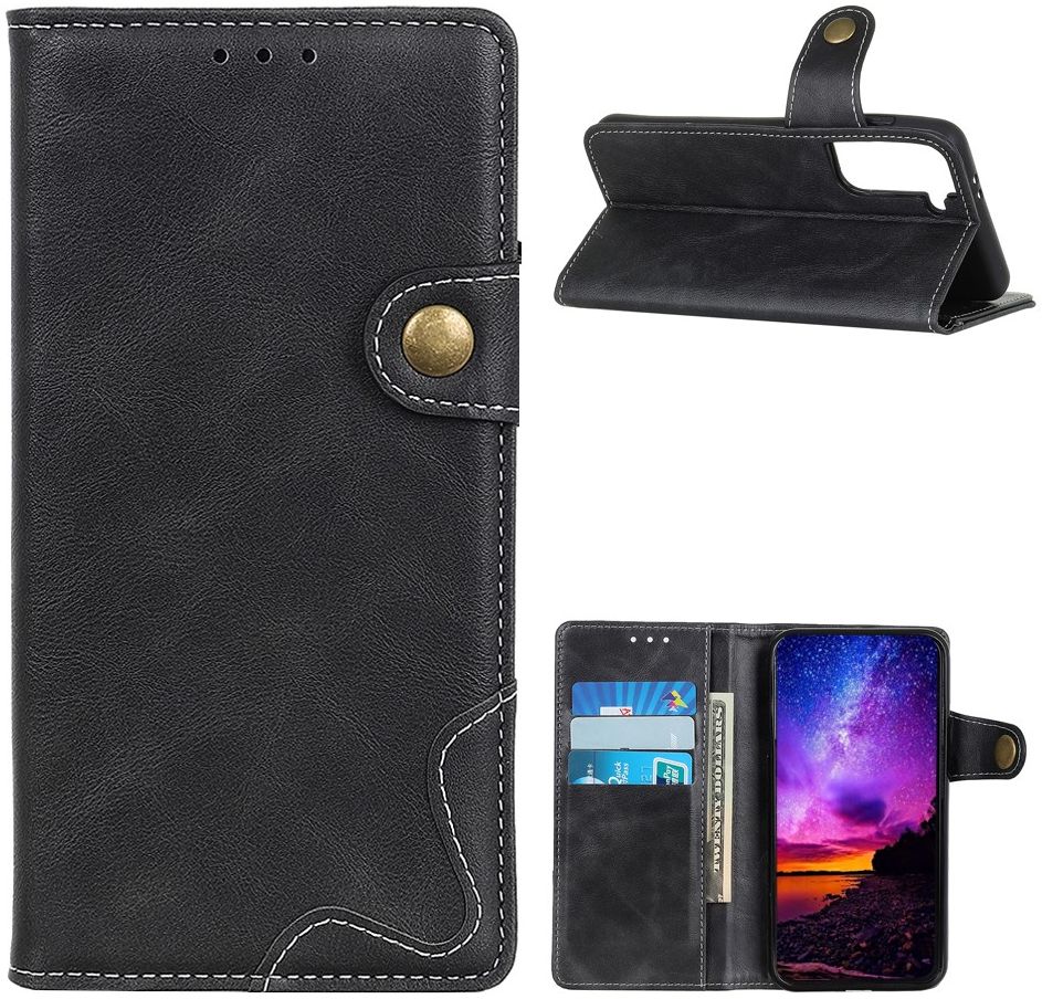 Samsung Galaxy S21 Plus Hoesje Portemonnee Drukknoop Sluiting Zwart afbeelding 5
