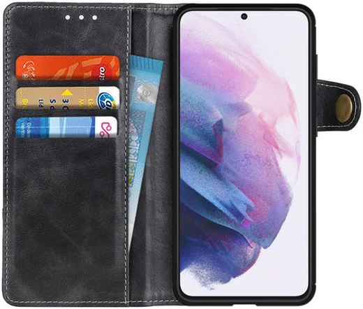 Samsung Galaxy S21 Plus Hoesje Portemonnee Drukknoop Sluiting Zwart afbeelding 1