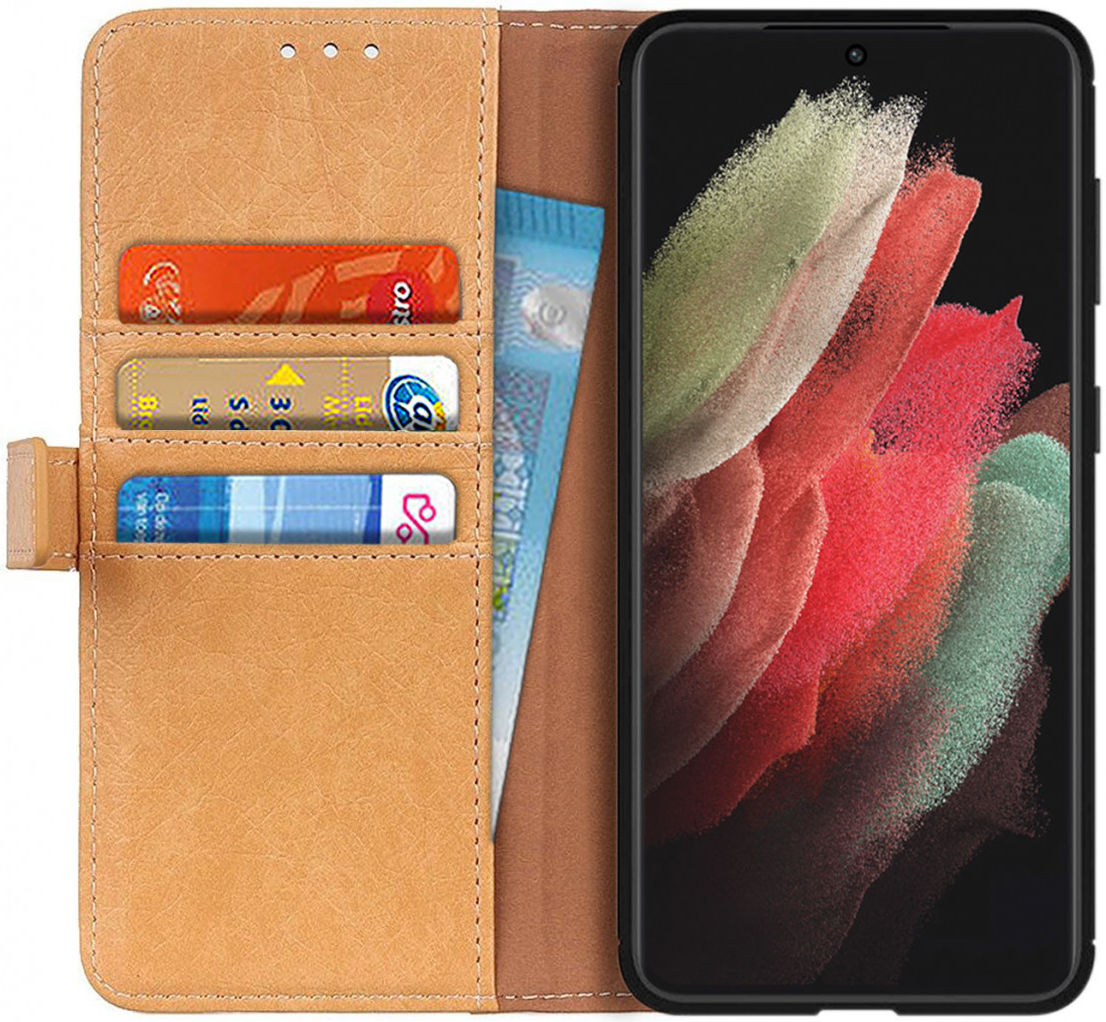 Samsung Galaxy S21 Ultra Hoesje Portemonnee Kunstleer Book Case Bruin afbeelding 1