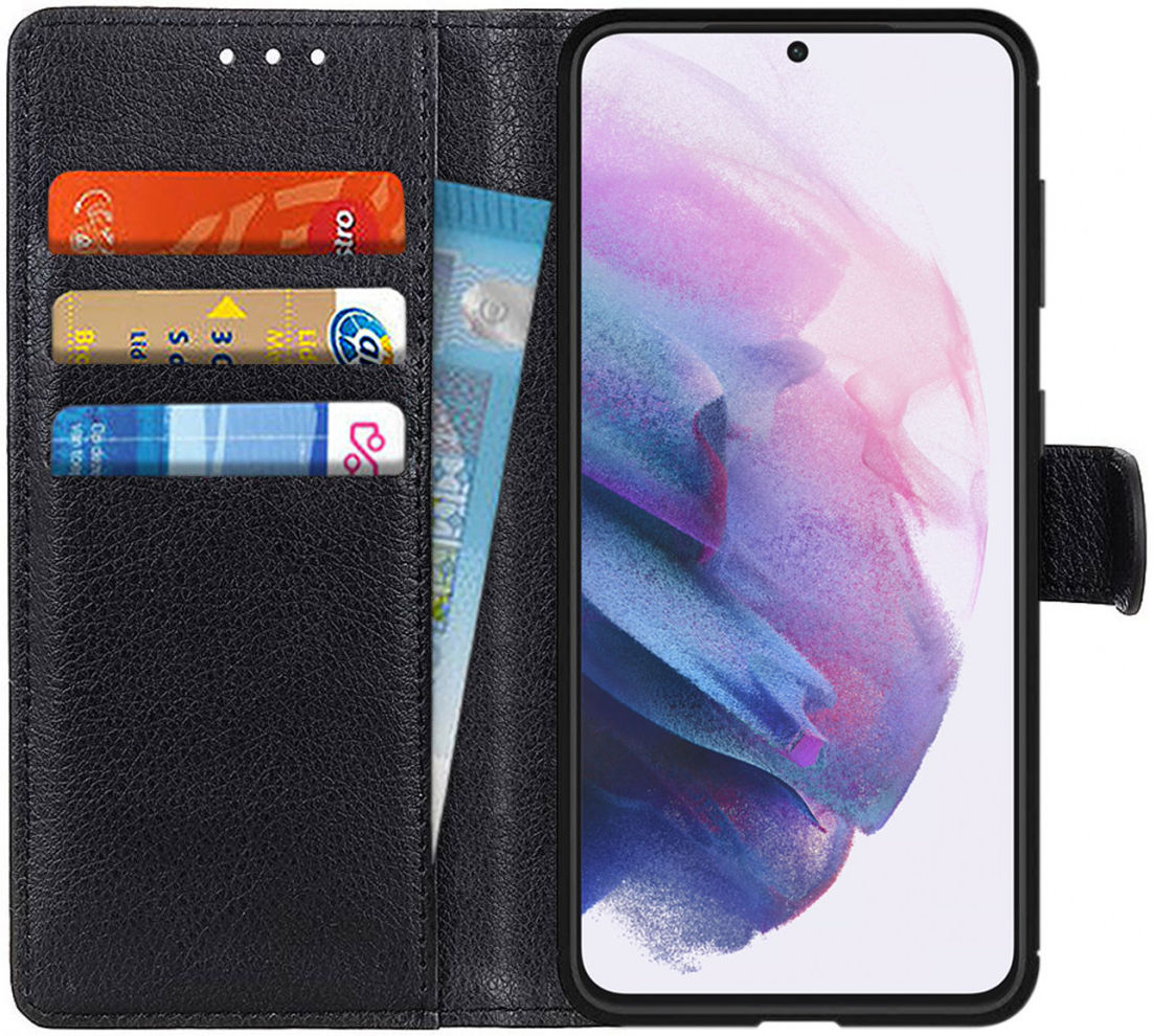 Samsung Galaxy S21 Plus Hoesje met Pasjes Book Case Kunstleer Zwart afbeelding 1