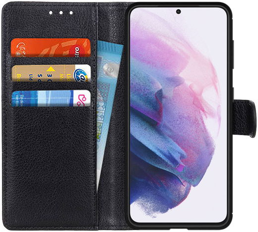 Samsung Galaxy S21 Plus Hoesje met Pasjes Book Case Kunstleer Zwart afbeelding 1