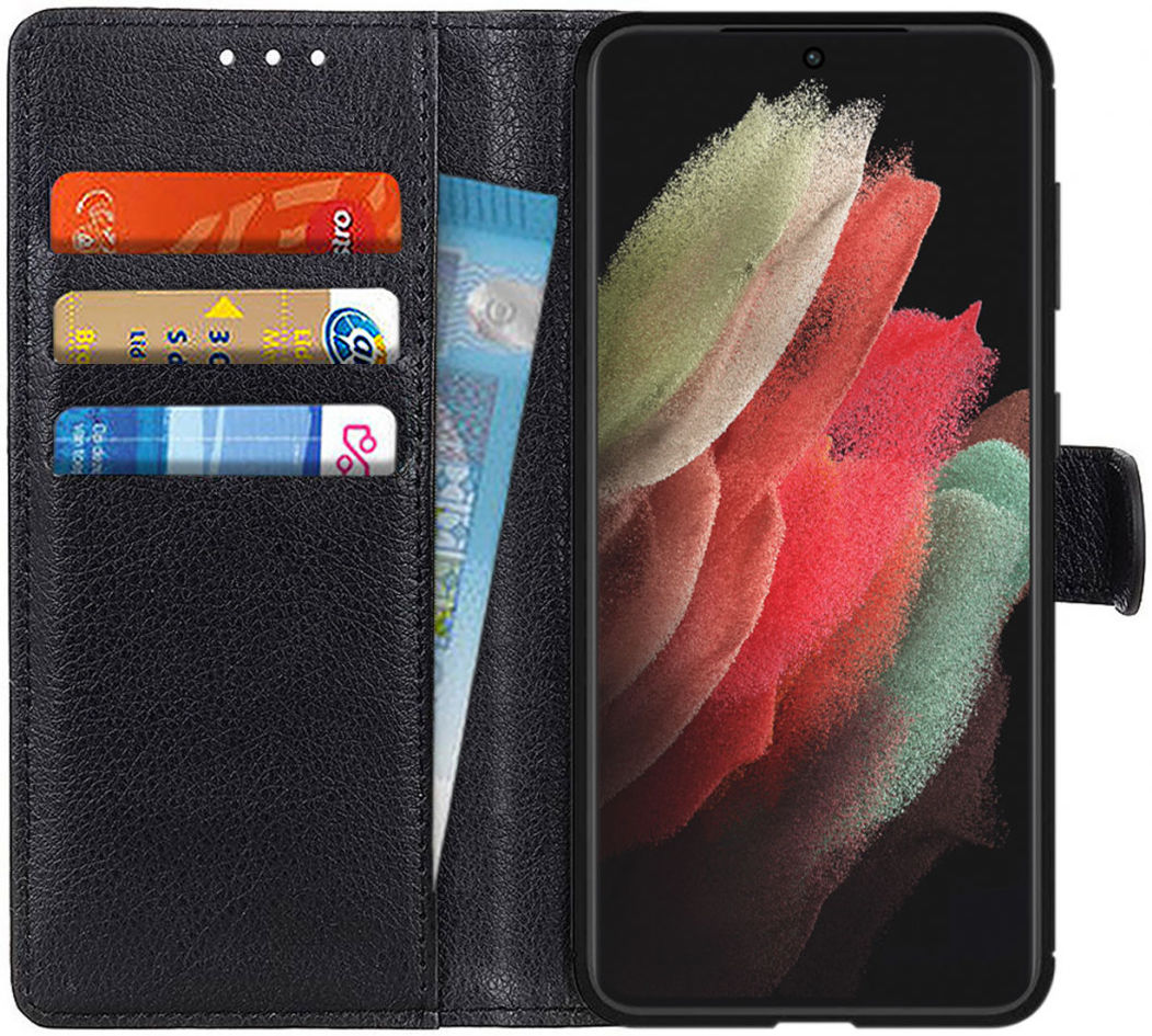 Samsung Galaxy S21 Ultra Hoesje met Pasjes Book Case Kunstleer Zwart afbeelding 1