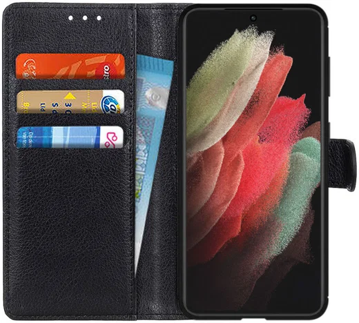 Samsung Galaxy S21 Ultra Hoesje met Pasjes Book Case Kunstleer Zwart afbeelding 1