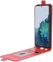 Samsung Galaxy S21 Hoesje Verticale Flip Wallet Case Kunstleer Rood afbeelding