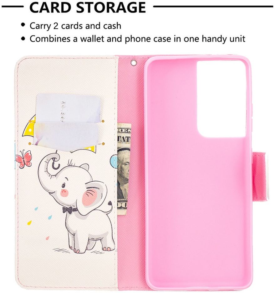 Samsung Galaxy S21 Ultra Portemonnee Hoesje met Olifant Print afbeelding 3