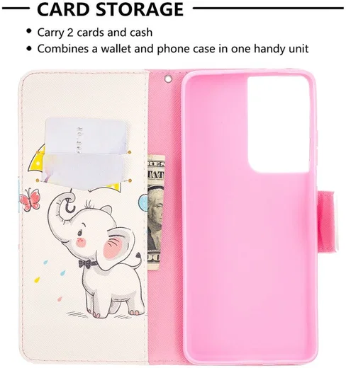 Samsung Galaxy S21 Ultra Portemonnee Hoesje met Olifant Print afbeelding 3