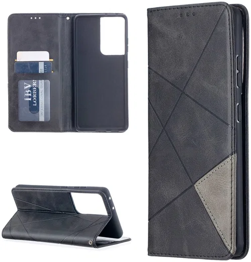 Samsung Galaxy S21 Ultra Hoesje Wallet Book Case Geometrie Zwart afbeelding 4