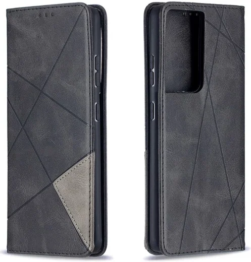 Samsung Galaxy S21 Ultra Hoesje Wallet Book Case Geometrie Zwart afbeelding 3