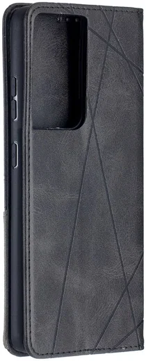 Samsung Galaxy S21 Ultra Hoesje Wallet Book Case Geometrie Zwart afbeelding 2