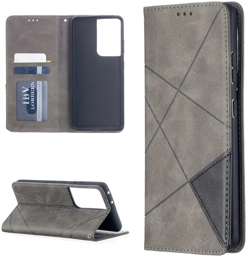 Samsung Galaxy S21 Ultra Hoesje Wallet Book Case Geometrie Grijs afbeelding 4