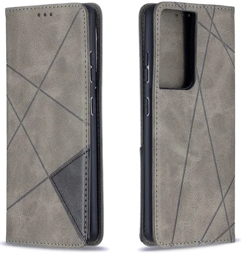 Samsung Galaxy S21 Ultra Hoesje Wallet Book Case Geometrie Grijs afbeelding 3