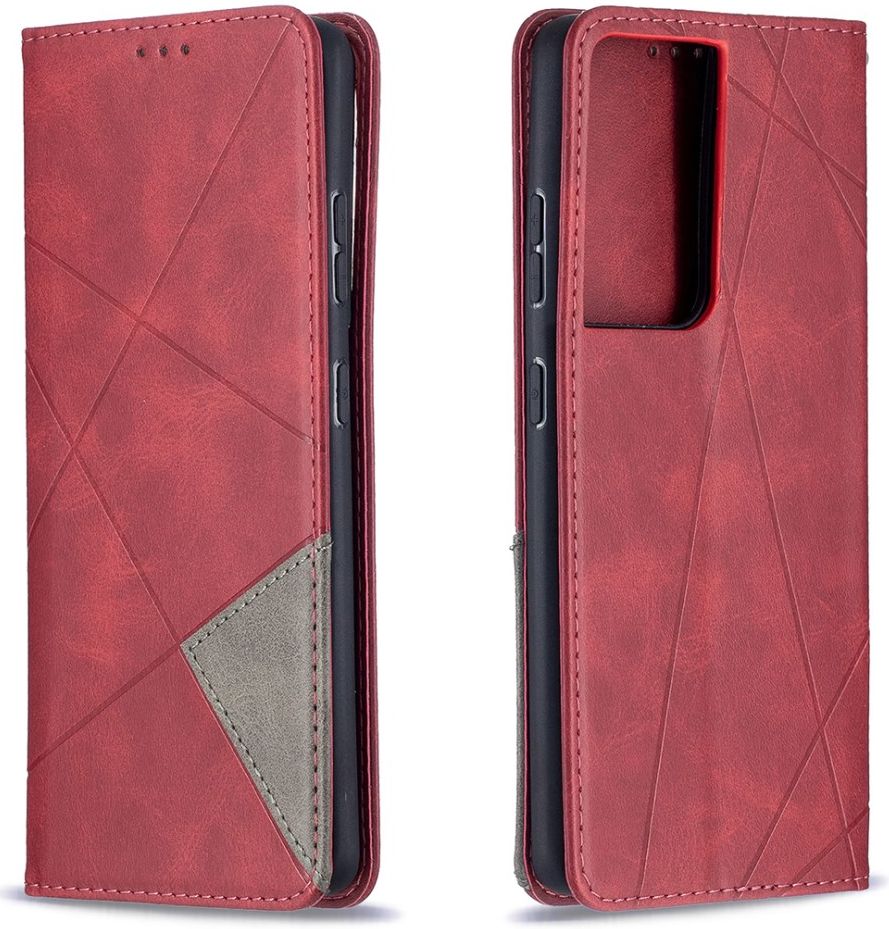 Samsung Galaxy S21 Ultra Hoesje Wallet Book Case Geometrie Rood afbeelding 3
