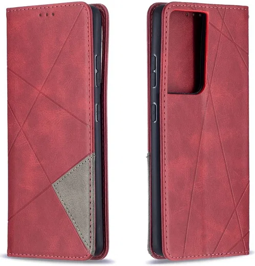 Samsung Galaxy S21 Ultra Hoesje Wallet Book Case Geometrie Rood afbeelding 3