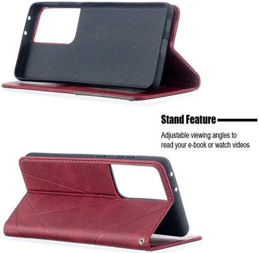 Samsung Galaxy S21 Ultra Hoesje Wallet Book Case Geometrie Rood afbeelding 5